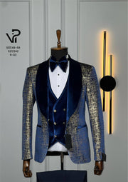 Ultimate Classic Navy Blue Velvet Tuxedo Suit