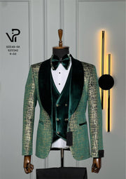 Ultimate Classic Green Velvet Gold Tuxedo Suit